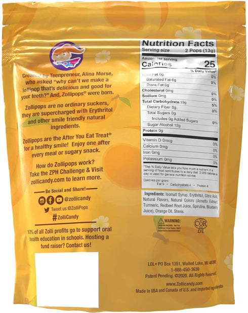 Zollipops Clean Teeth Lollipops, Peach, 6.2 Ounce - Anti-Cavity, Sugar-Free Candy for a Healthy Smile, Delicious Peach Flavor for a Tasty and Dent...